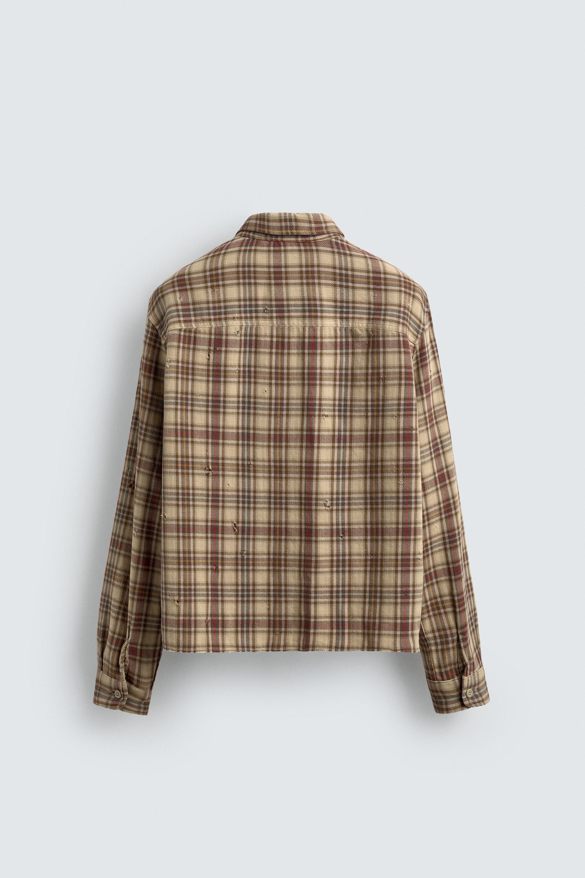 PLAID SHIRT WITH DISTRESSED EFFECTS